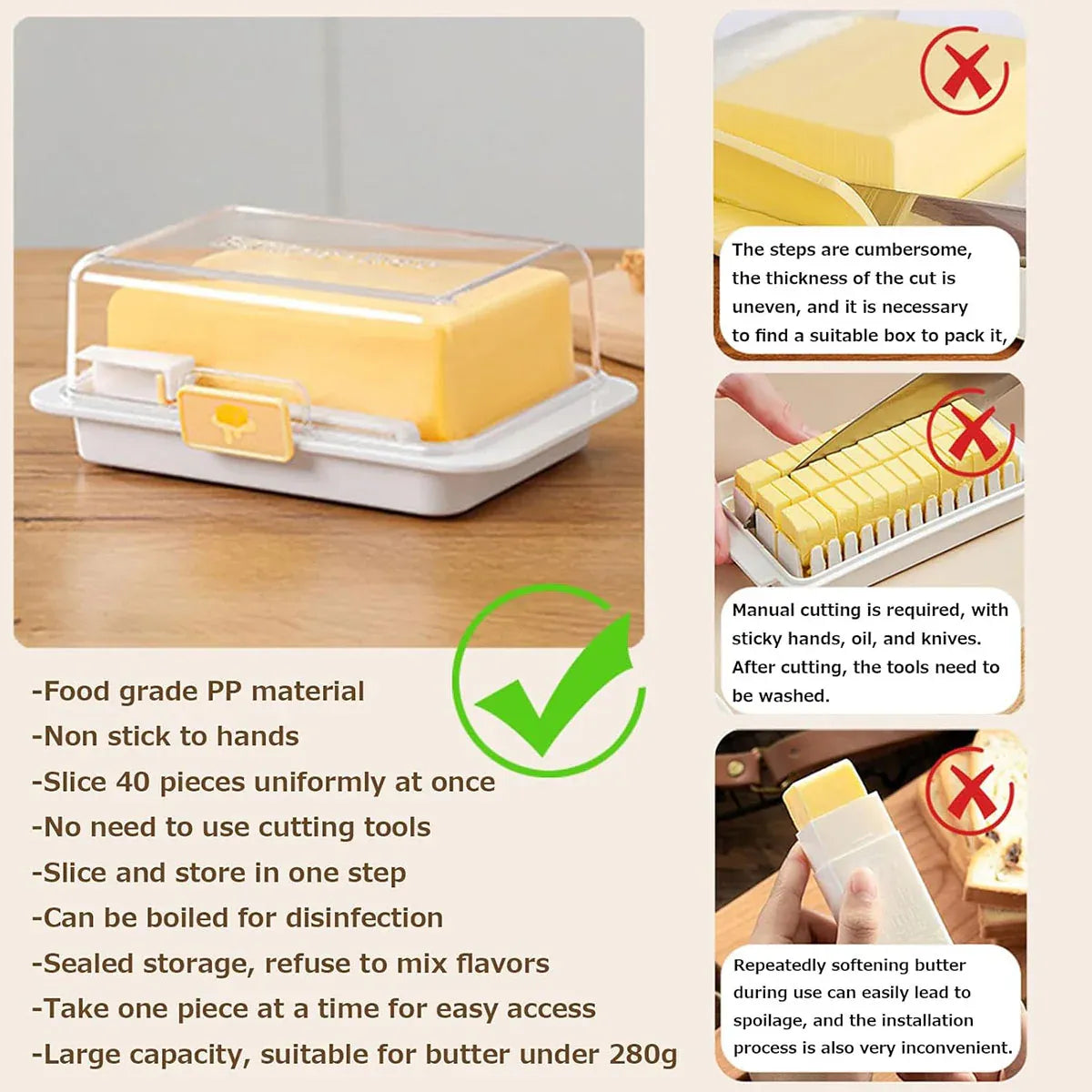 Butter Cheese Storage Box Kitchen Container w/Lid Plastic Fridge Organizer White