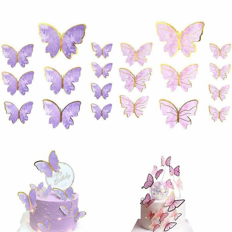 10Pcs Butterfly Paper Toppers Happy Birthday Cake & Festival Theme Decor - Pink Phnom Penh