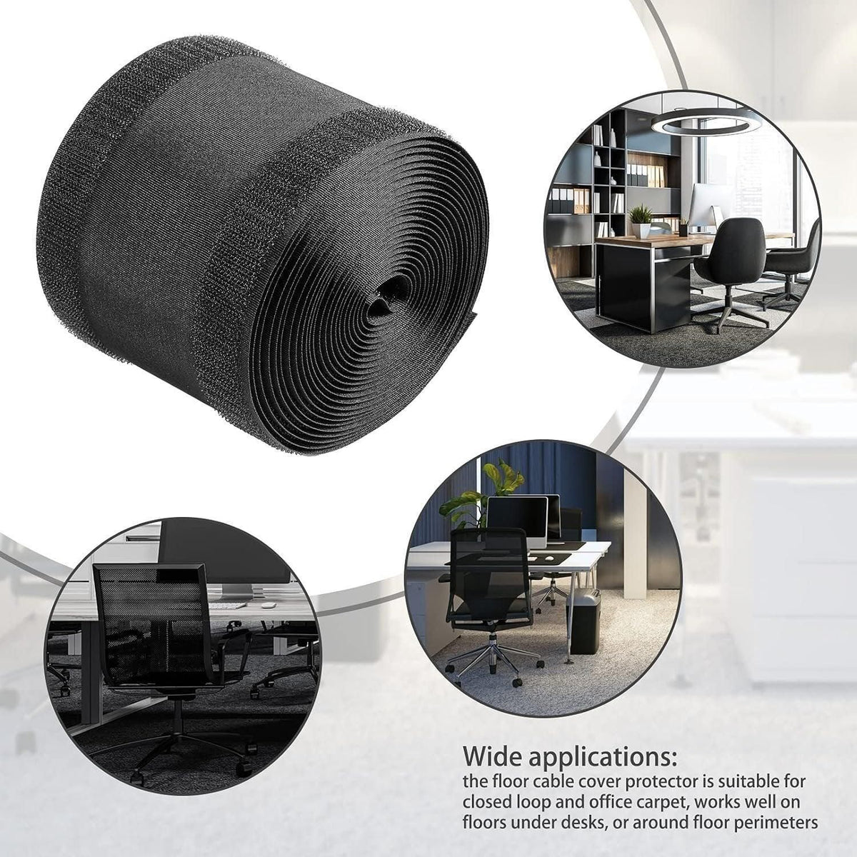 Cable Cover Nylon Sticky Wire Protector Floor Blanket Reusable Cord Tube Cover - Black-3Meter(with adhesive)-Floor