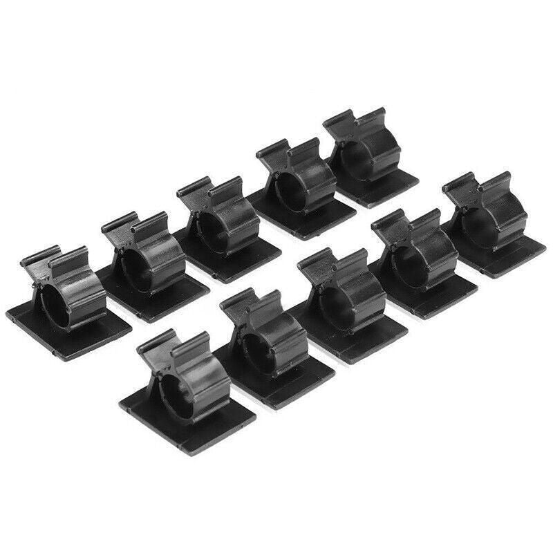Adhesive Cord Management Cable Clips Black Wire Holder Organizer Clamp - 10PCS