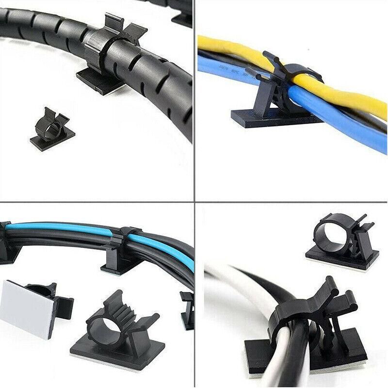 Adhesive Cord Management Cable Clips Black Wire Holder Organizer Clamp - 10PCS