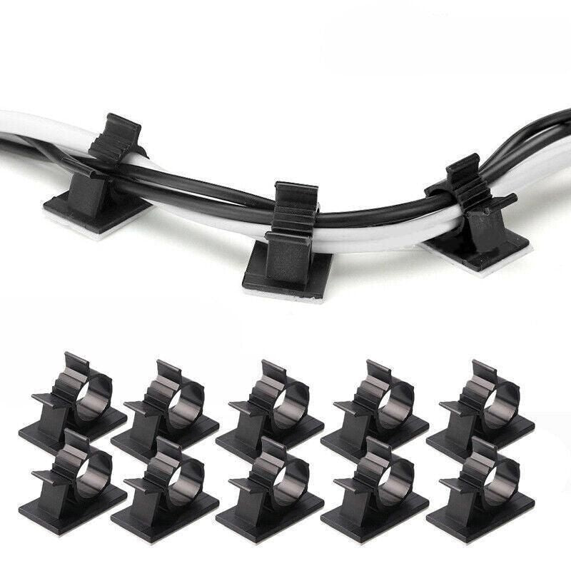 Adhesive Cord Management Cable Clips Black Wire Holder Organizer Clamp - 10PCS