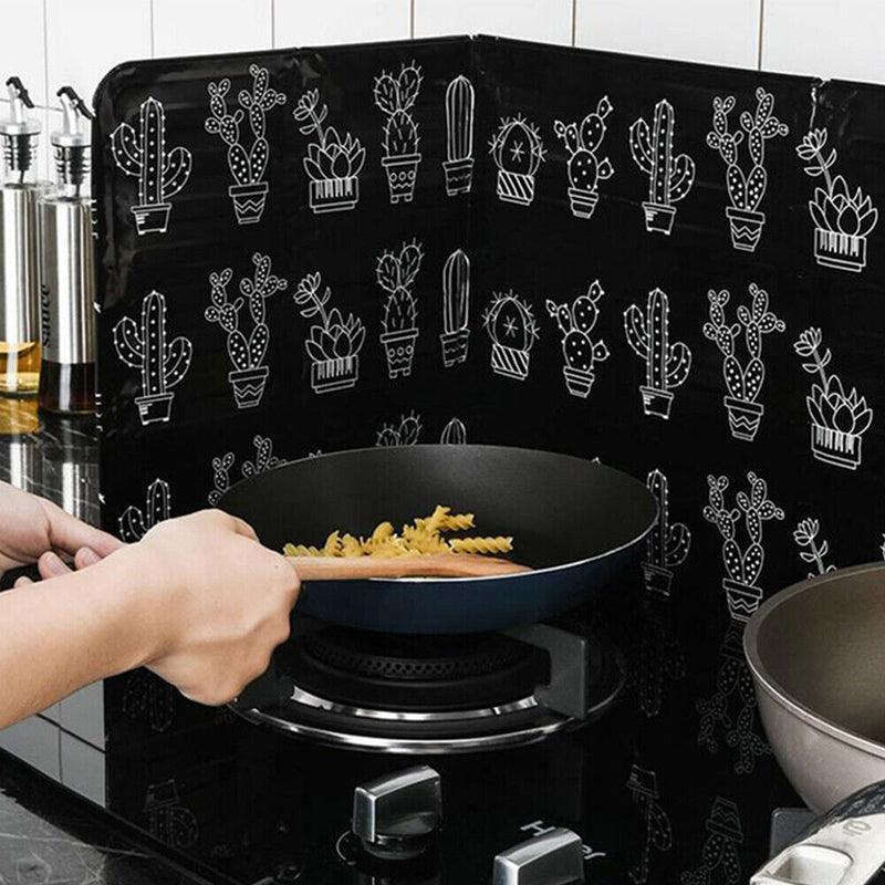 Kitchen Oil Splash Guard Wall Foil Protector Stove Cover Removable Baffle Screen - Cactus