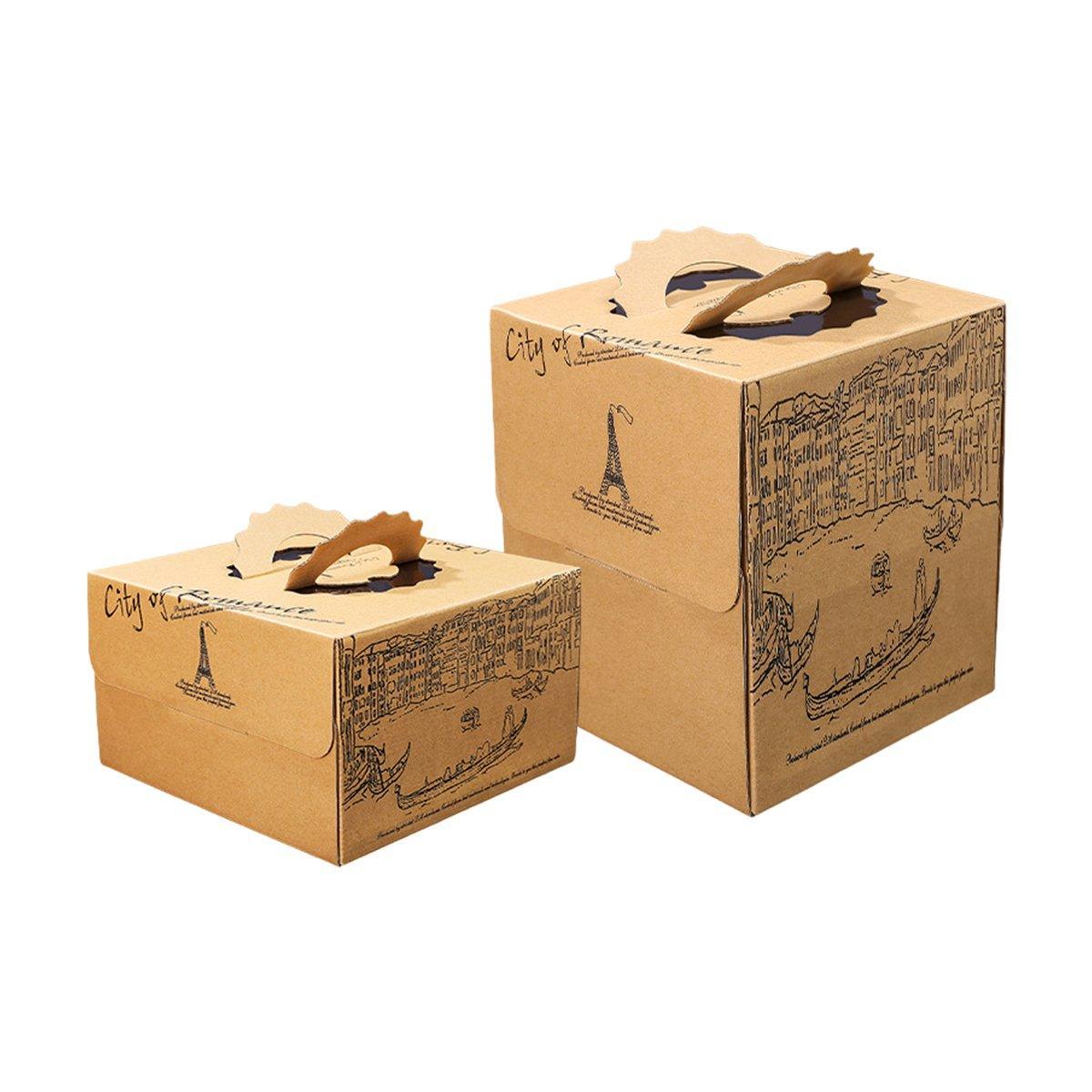 10pcs Elegant European Style Kraft Paper Cake Boxes Dessert Packaging 8inch