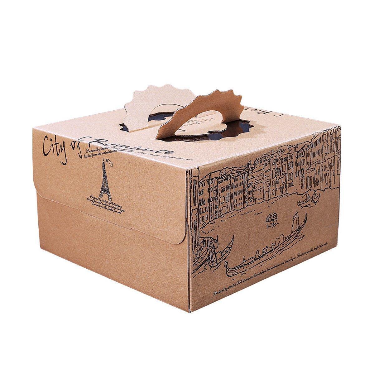 10pcs Elegant European Style Kraft Paper Cake Boxes Dessert Packaging 8inch