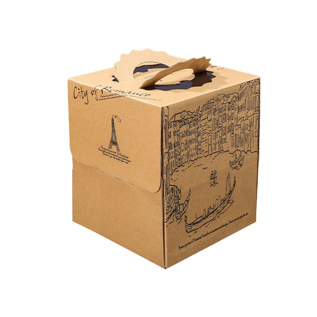 10pcs Elegant European Style Kraft Paper Cake Boxes Dessert Packaging 8inch