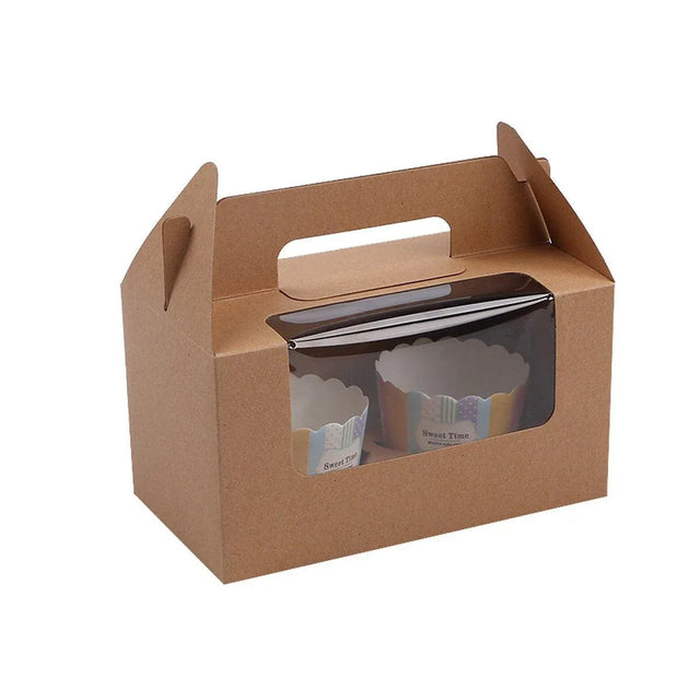 25pcs Portable Cupcake Packaging Box with Transparent Window for Easy Opening - Brown-2Cup