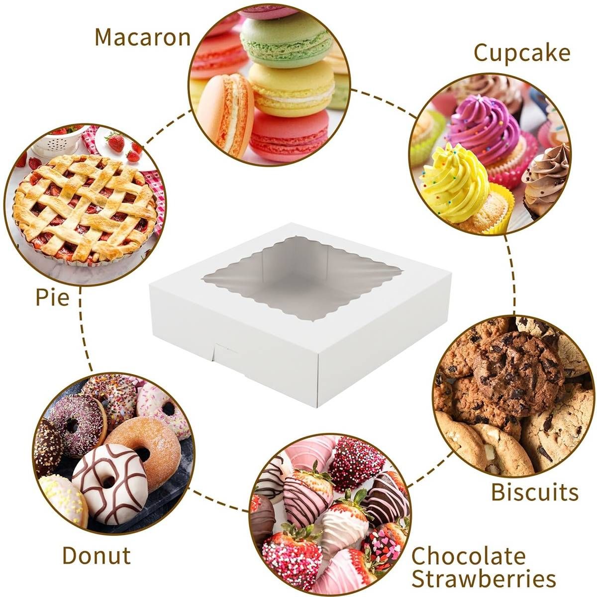 30Pcs Window Cupcake Dessert Packaging Box Kraft Bakery Treat Box Easy Assemble - Kraft