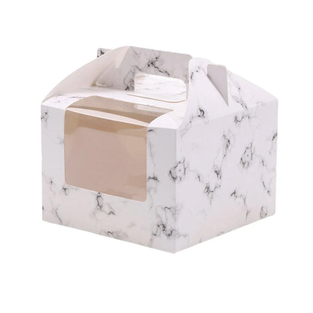 25pcs Portable Cupcake Packaging Box with Transparent Window for Easy Opening - Marble-4Cup