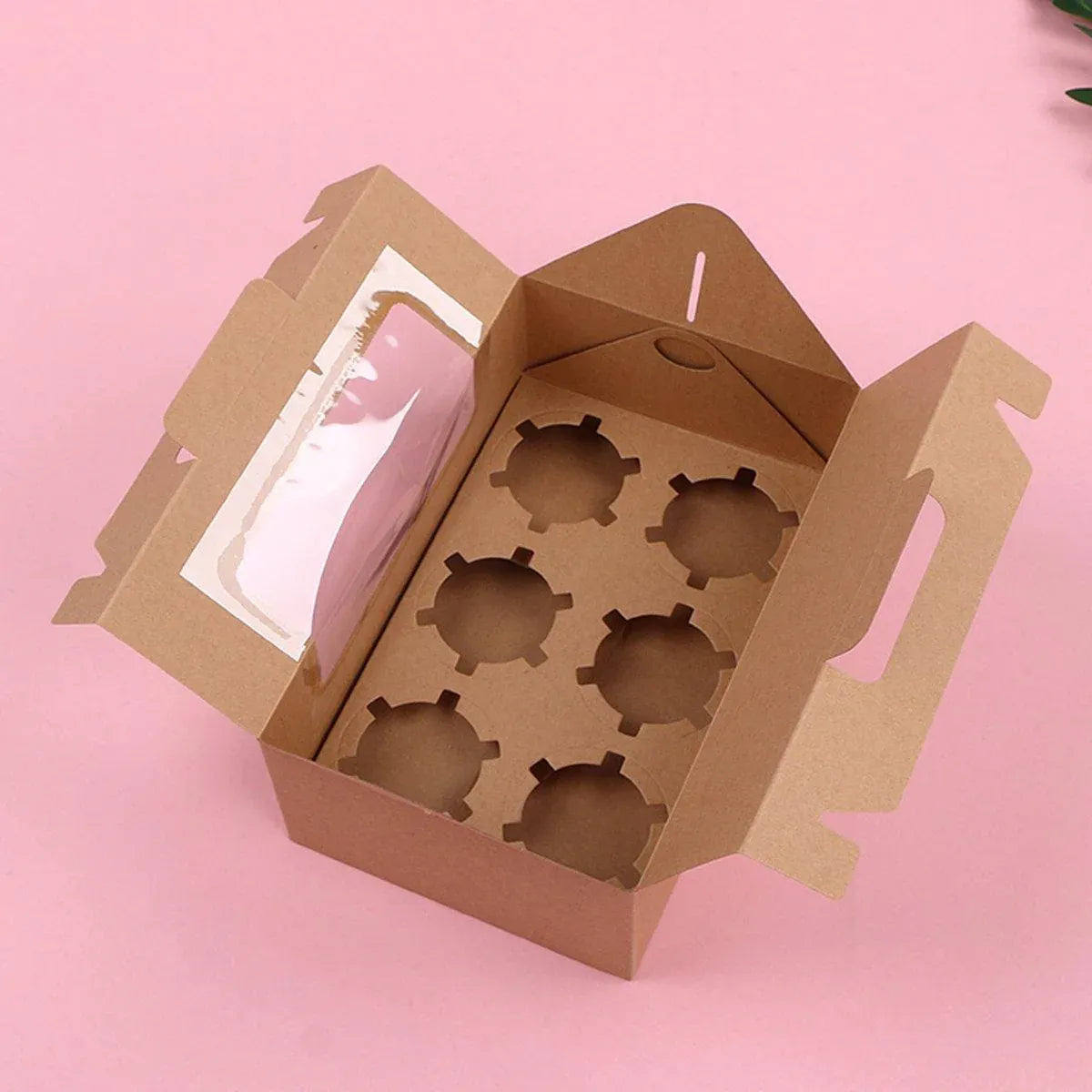 25pcs Portable Cupcake Packaging Box with Transparent Window for Easy Opening - Marble-6Cup