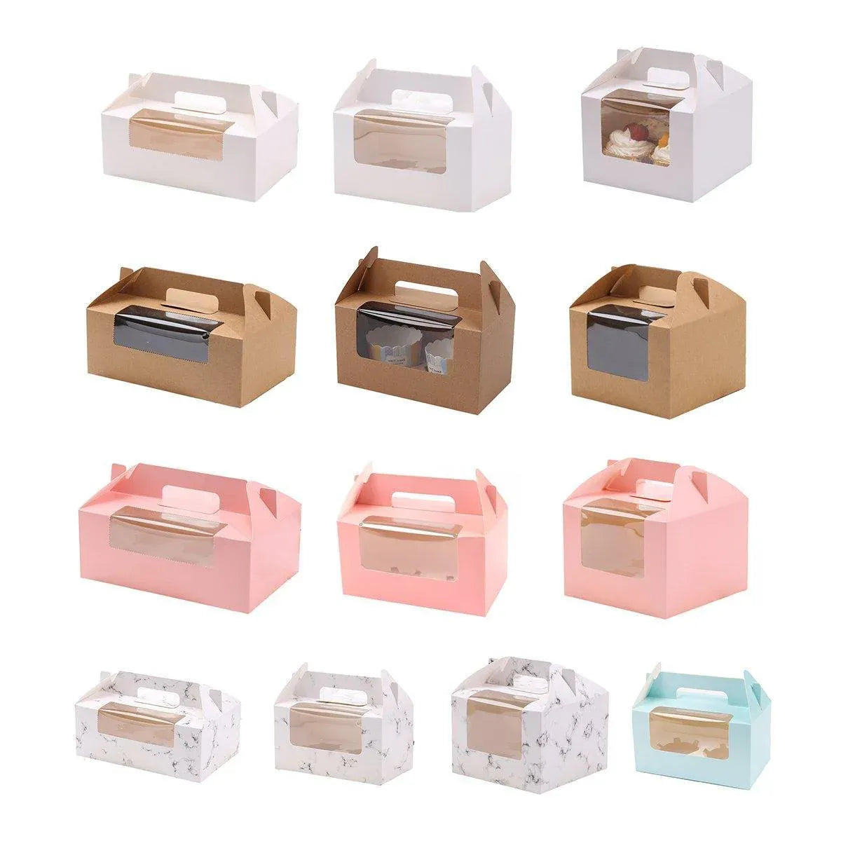 25pcs Portable Cupcake Packaging Box with Transparent Window for Easy Opening - Pink-2Cup
