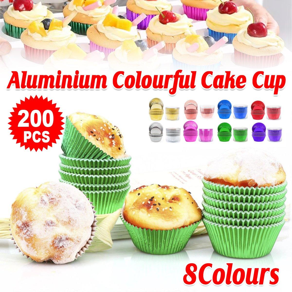 200 Pcs Colored Baking Paper Cupcake Trays Muffin Liners for Party Baking - Gold