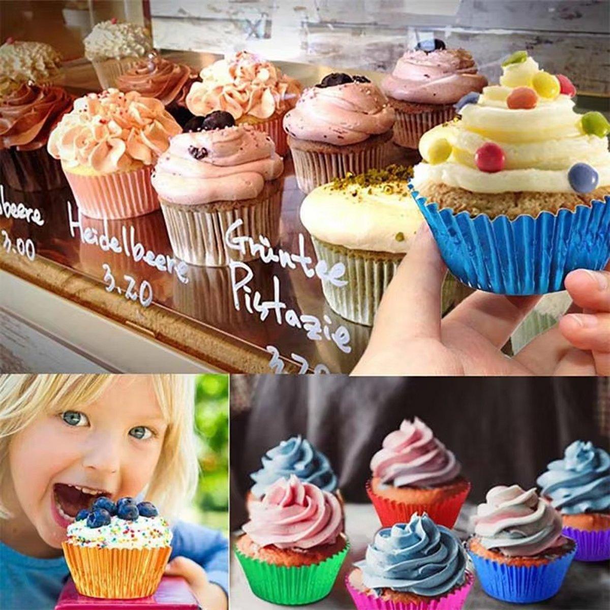 200 Pcs Colored Baking Paper Cupcake Trays Muffin Liners for Party Baking - Gold