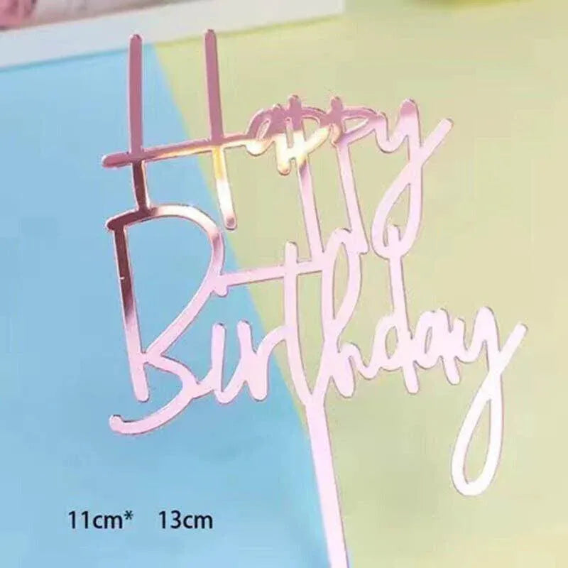 Happy Birthday Acrylic Cake Topper Cake Decoration Golden Silver Party - Silver-Star