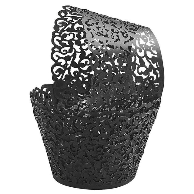 25pcs Laser Cut Cupcake Wrappers Wedding Party Baking Decorations in 8 Colours - Black