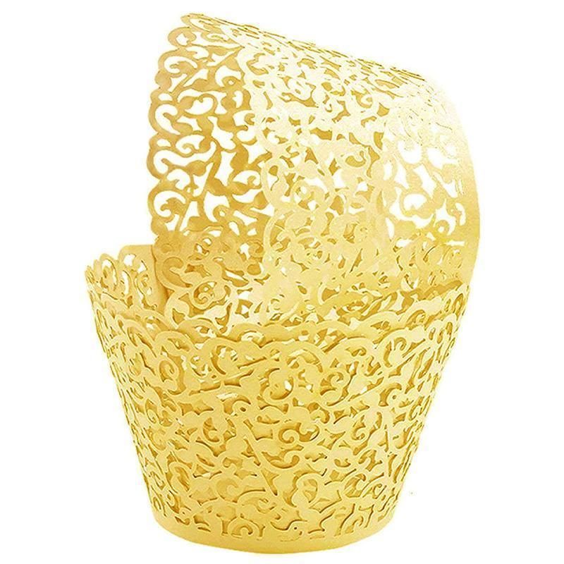 25pcs Laser Cut Cupcake Wrappers Wedding Party Baking Decorations in 8 Colours - Yellow