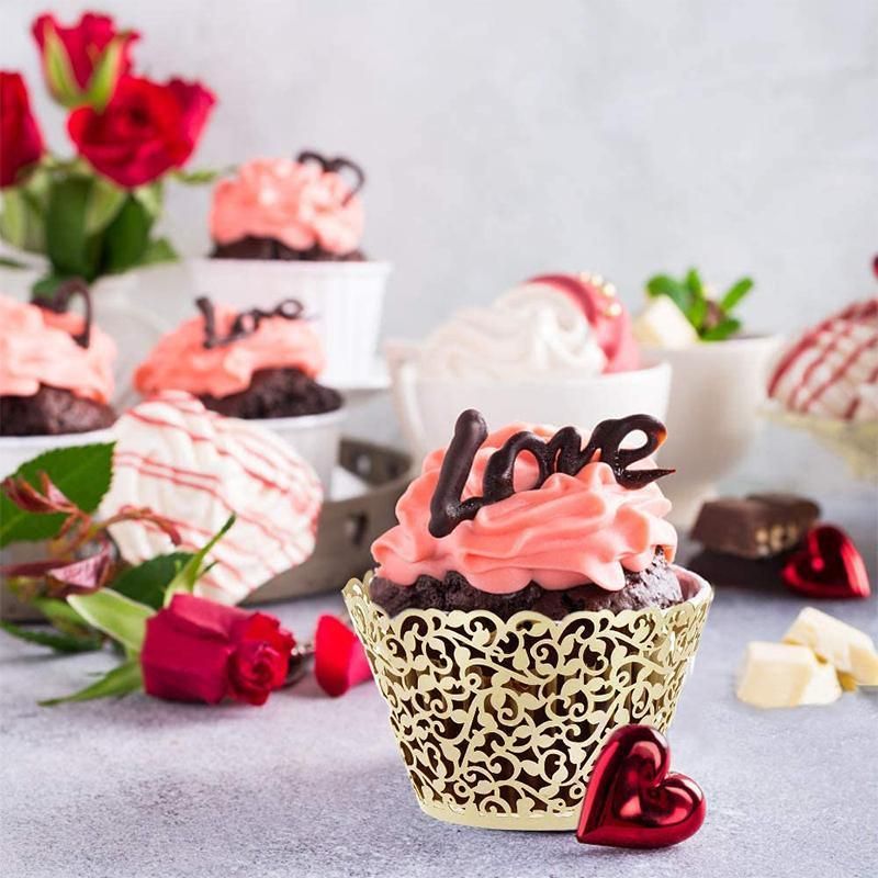25pcs Laser Cut Cupcake Wrappers Wedding Party Baking Decorations in 8 Colours - Yellow