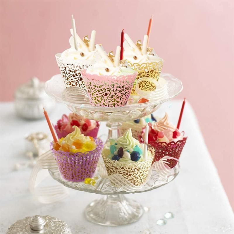 25pcs Laser Cut Cupcake Wrappers Wedding Party Baking Decorations in 8 Colours - Yellow