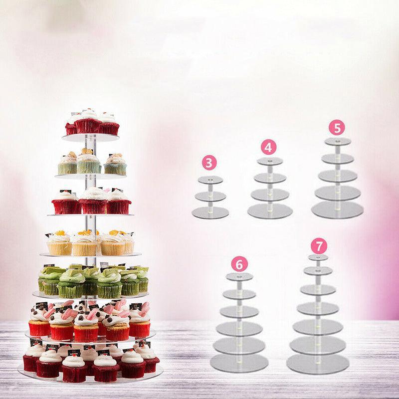 Acrylic Cupcake Tower 3 4 5 6 7 Tier Clear Cake Stand for Wedding Party - 5 Tiers