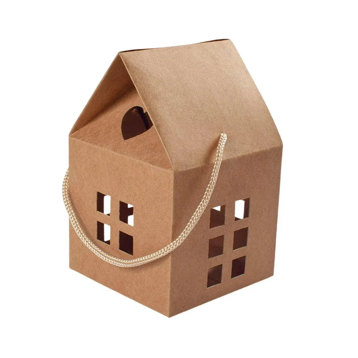 25pcs Small House Cookie Candy Box Portable Paper Gift Packing Box Party Favor - Khaki