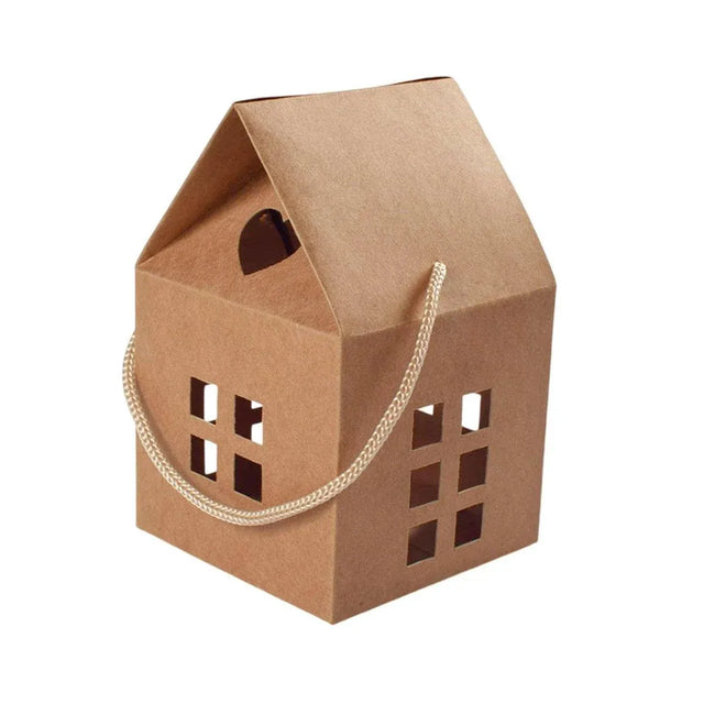 25pcs Small House Cookie Candy Box Portable Paper Gift Packing Box Party Favor - Khaki