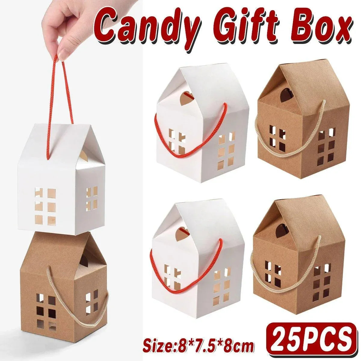 25pcs Small House Cookie Candy Box Portable Paper Gift Packing Box Party Favor - Khaki