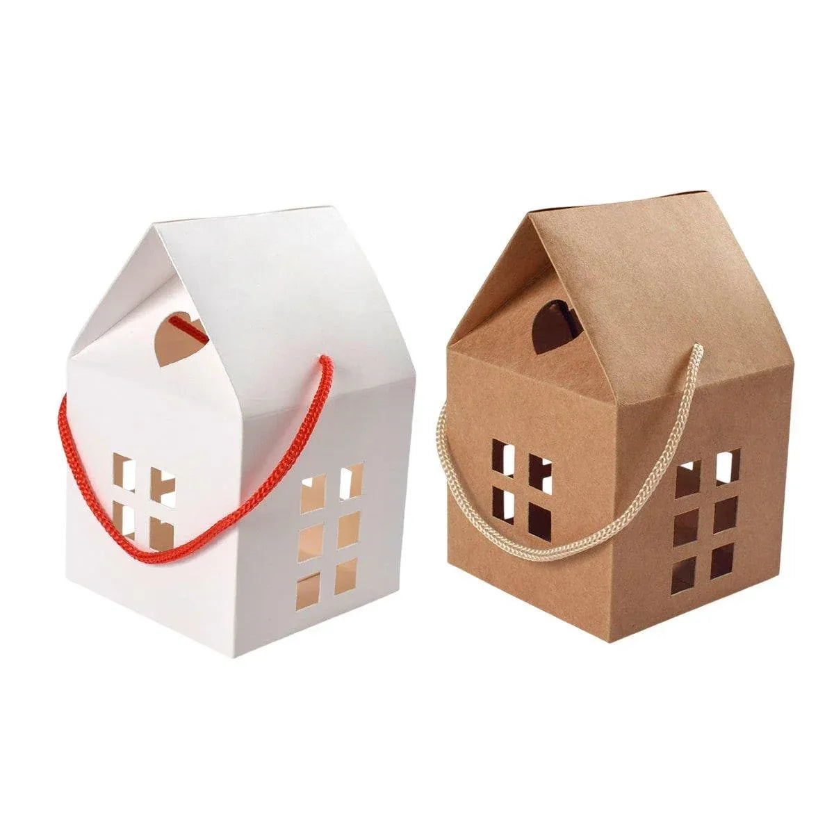 25pcs Small House Cookie Candy Box Portable Paper Gift Packing Box Party Favor - Khaki
