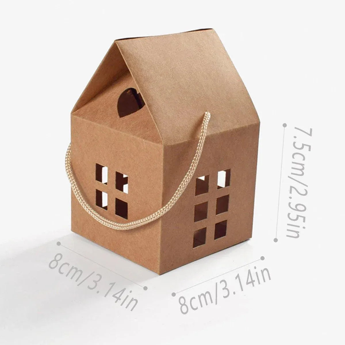 25pcs Small House Cookie Candy Box Portable Paper Gift Packing Box Party Favor - Khaki