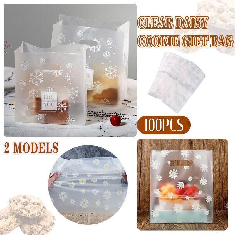 100Pcs Clear Daisy Cookie Bags with Handle - Party Candy Packaging
