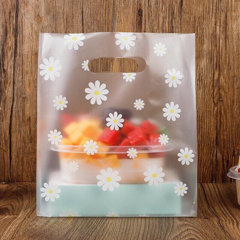 100Pcs Clear Daisy Cookie Bags with Handle - Party Candy Packaging