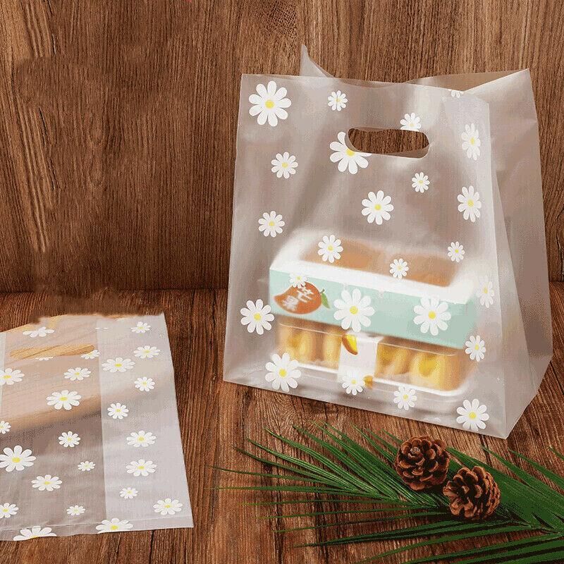 100Pcs Clear Daisy Cookie Bags with Handle - Party Candy Packaging