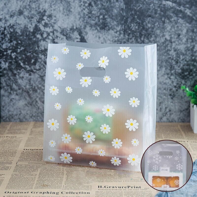 100Pcs Clear Daisy Cookie Bags with Handle - Party Candy Packaging