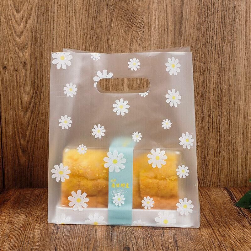 100Pcs Clear Daisy Cookie Bags with Handle - Party Candy Packaging
