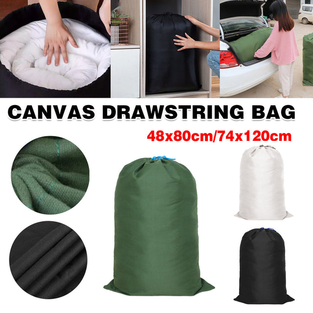 Canvas Drawstring Large Bag Pouch Clothes Craft Storage Laundry - White-74X120cm