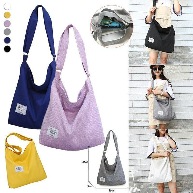 Womens Large Canvas Handbag Ladies Travel Messenger Shoulder Bag Hobo Tote Purse - Black