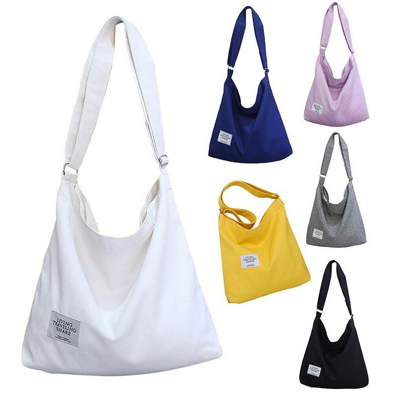 Womens Large Canvas Handbag Ladies Travel Messenger Shoulder Bag Hobo Tote Purse - White