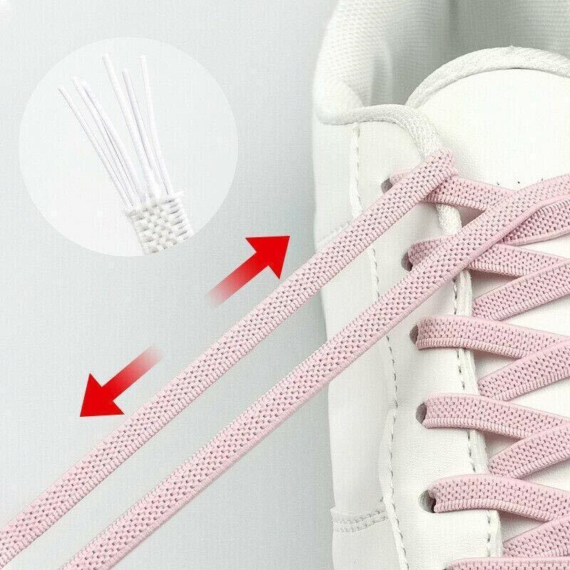 No Tie Locked Elastic Shoelace Shoe Lace Lazy Laces Sports Sneakers - Pink