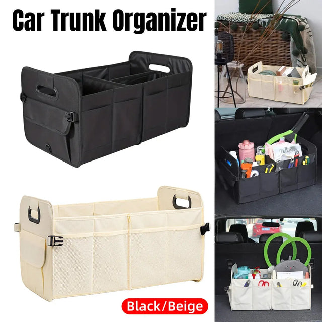 Car Organiser Boot Storage Box Foldable Trunk Organizer Vehicle Storage - Beige