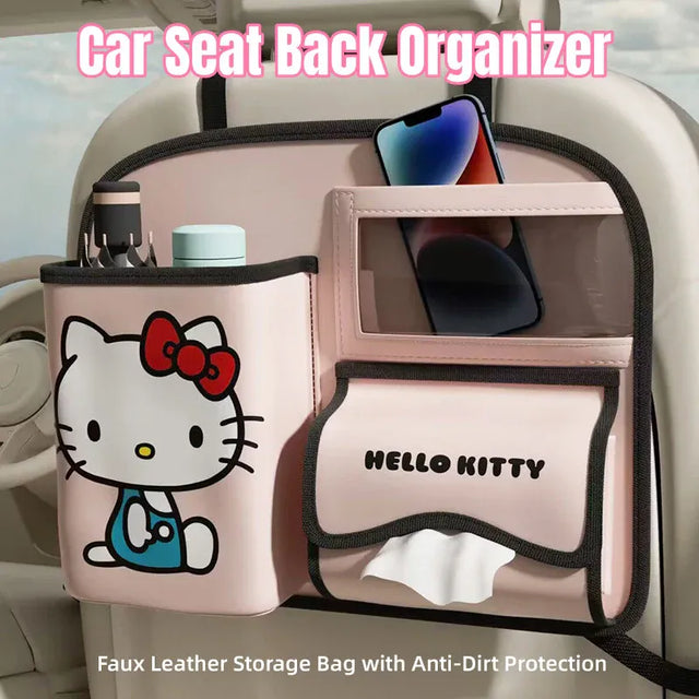 Vehicle Seat Back Organiser PU Storage Bag Foldable Trash Bin Multi Pocket