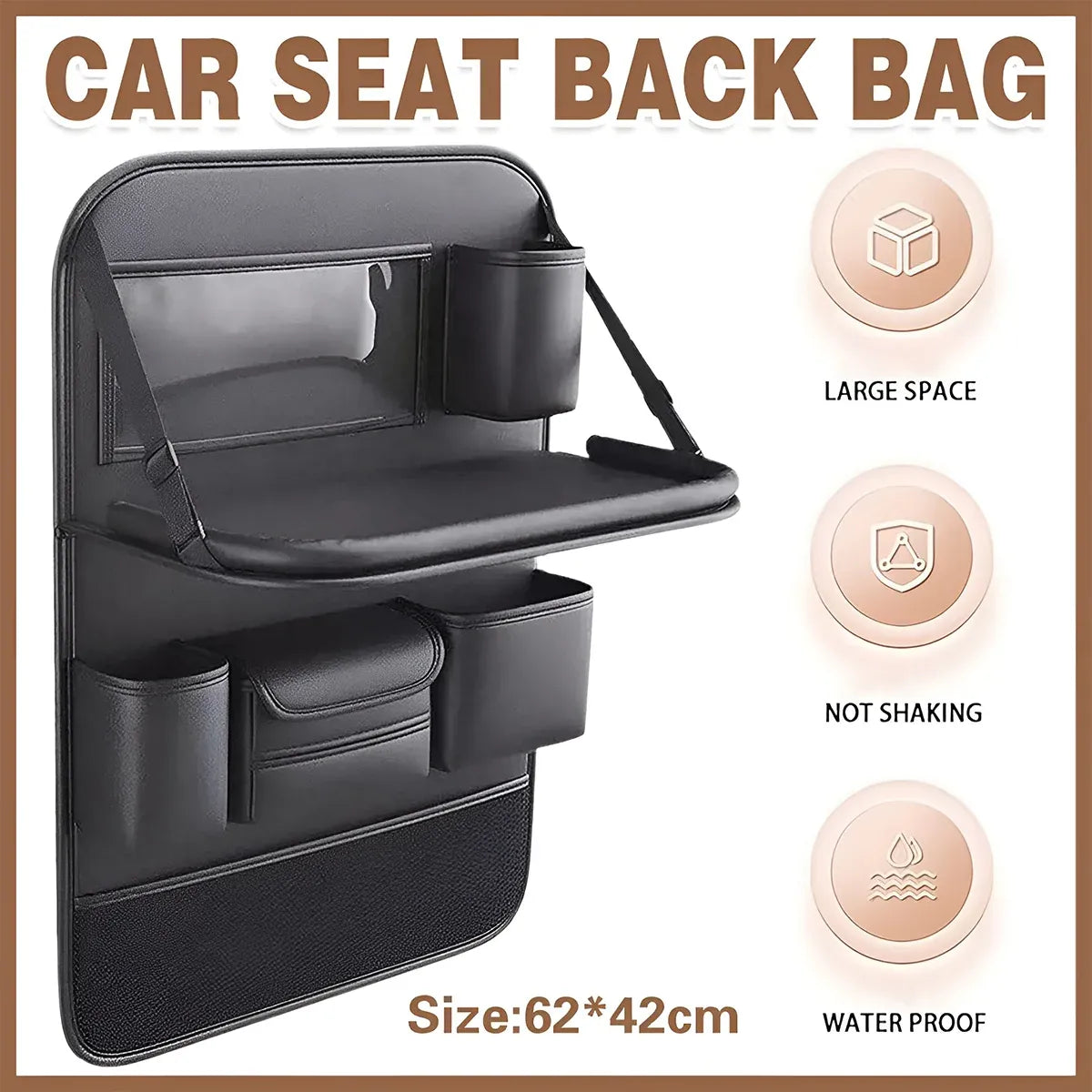 Backrest Storage Organizer Bag with Foldable Table for Vehicle Travel and Daily Use