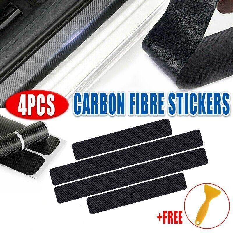 4Pcs Car Door Sill Scuff Protector Plate Sticker Carbon Fibre Cover Anti-Kick Au