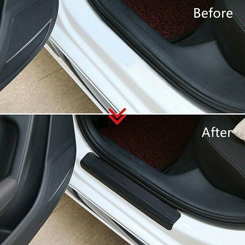 4Pcs Car Door Sill Scuff Protector Plate Sticker Carbon Fibre Cover Anti-Kick Au