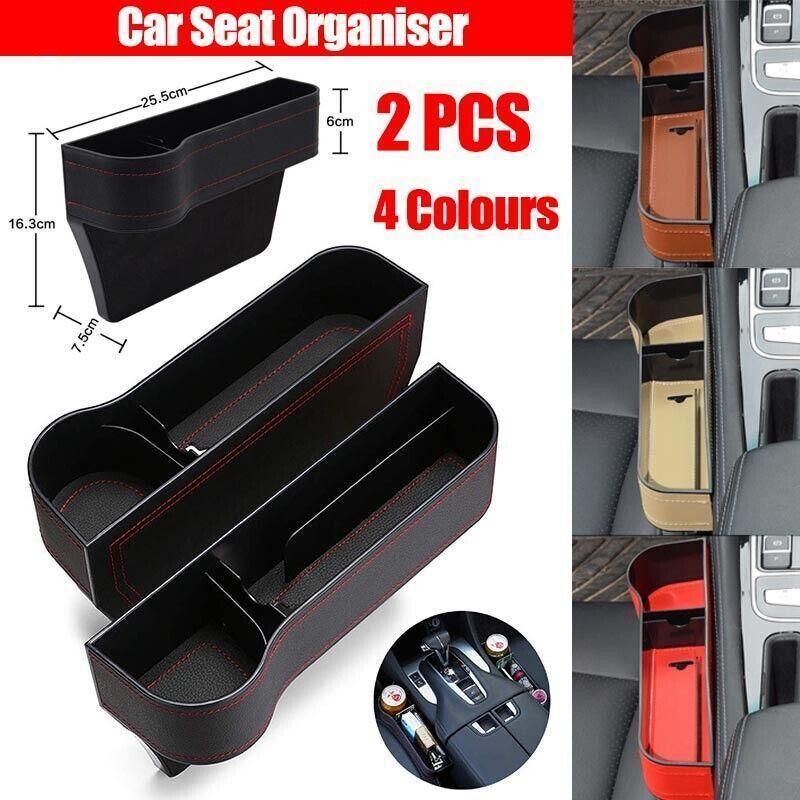 PU Leather Seat Side Gap Storage Box with Phone and Bottle Holder for Car Interior - Black