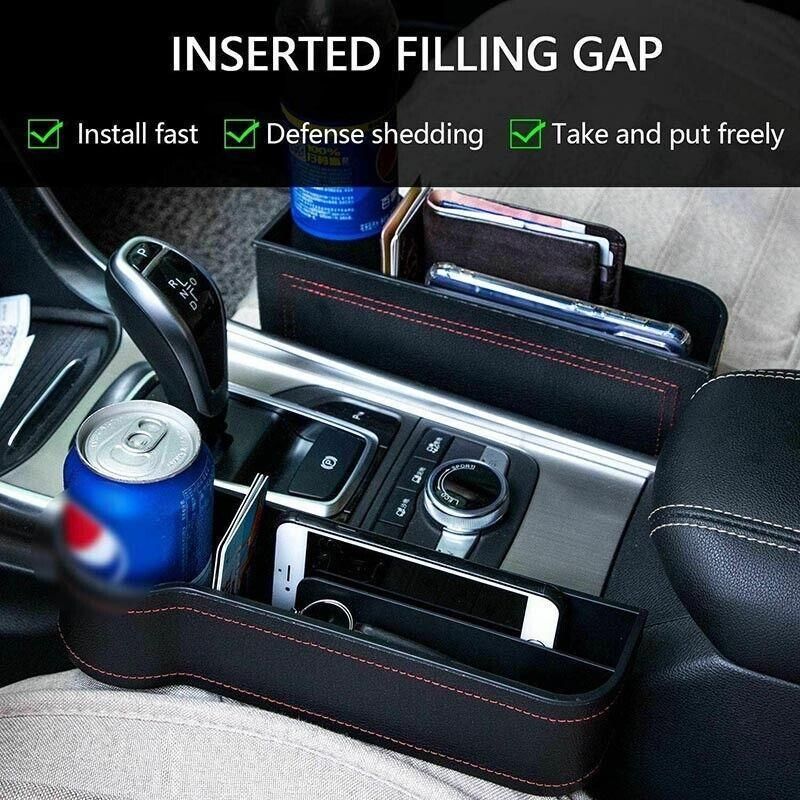 PU Leather Seat Side Gap Storage Box with Phone and Bottle Holder for Car Interior - Brown