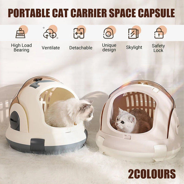 Portable Cat Carrier Space Capsule Large Capacity Aviation Travel - Champagne