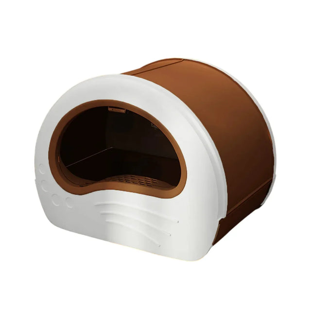 Large Fully Enclosed Cat Litter Box Pet Toilet Odour Control Clean Tray - Coffee