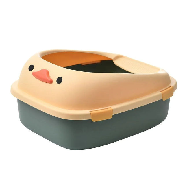 Large Cat Litter Box Semi Enclosed Anti Splash Plastic Open Circulation - Green