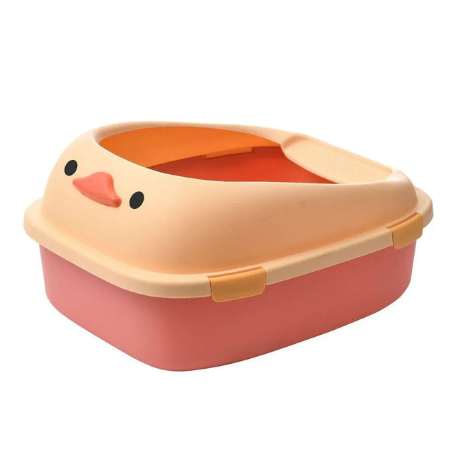 Large Cat Litter Box Semi Enclosed Anti Splash Plastic Open Circulation - Pink