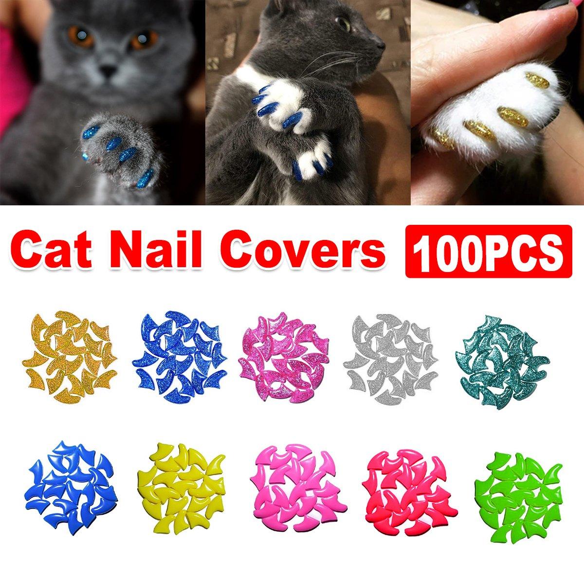 100PCS Anti Scratch Paw Covers for Cats and Kittens Nail Protector Soft Paw - Flat-M