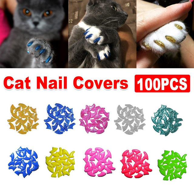 100pcs Anti Scratch Paw Covers Cats and Kittens Nail Protector Soft Paw Flat M